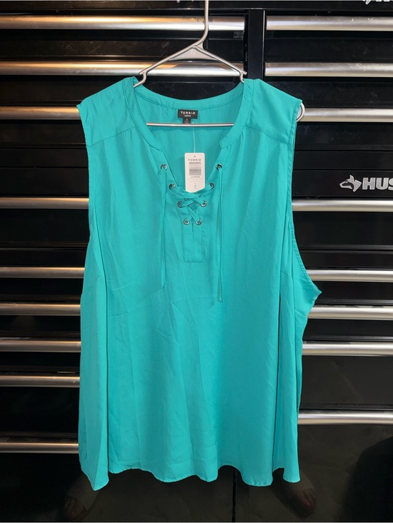 torrid Tops - torrid Teal Lace-Up Sleeveless Blouse